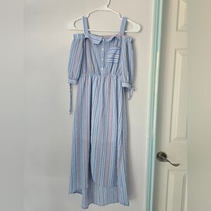 Monteau Girl Striped Blue and Pink Off-Shoulder Kids Dress 10/M